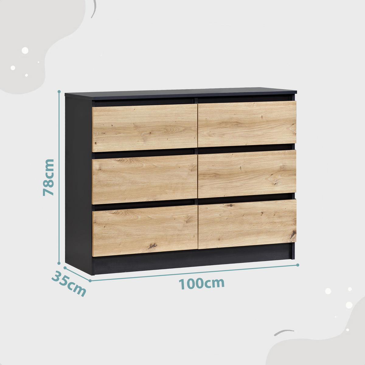 KOMMODE mit 6 Schubladen 100cm breit in anthrazit artisan-eiche - Anthrazit/Eiche Artisan, Holz (100/77.5/31cm) - Home Collective