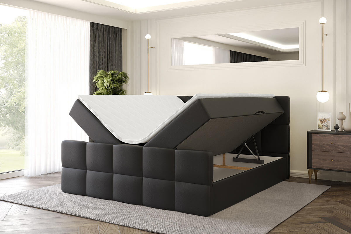 BOXBETT mit Matratze und Lattenrost - LIRO-Z - 160x200 - Schwarz Kunstleder - Schwarz, Holzwerkstoff (160/200cm) - ALTDECOR