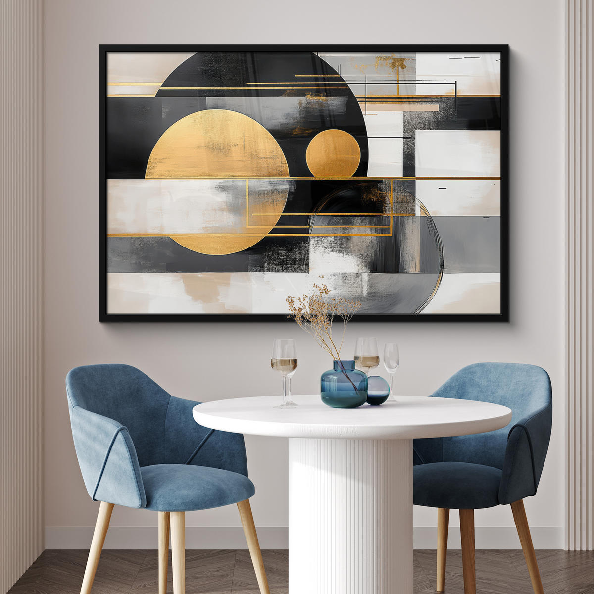 ZARÁMOVANÝ PLAGÁT Abstraktné - Zlato - Striebro - Tvary - Estetické - Moderné 120x80 cm - zlatá, papier (120/80cm) - MuchoWow
