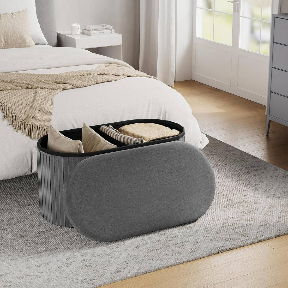SITZHOCKER mit Deckel Stauraum, 76x38x38 cm, Dunkelgrau - Dunkelgrau, Textil (78/38/38cm) - Woltu