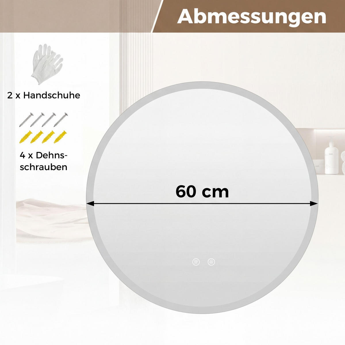 SPIEGEL rund silber - Silberfarben, Glas (60/60/3cm) - COSTWAY