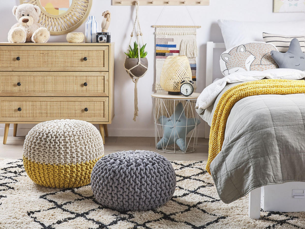 POUF Conrad 40/40/25 cm - Grau, Naturmaterialien/Textil (40/25/40cm) - Beliani