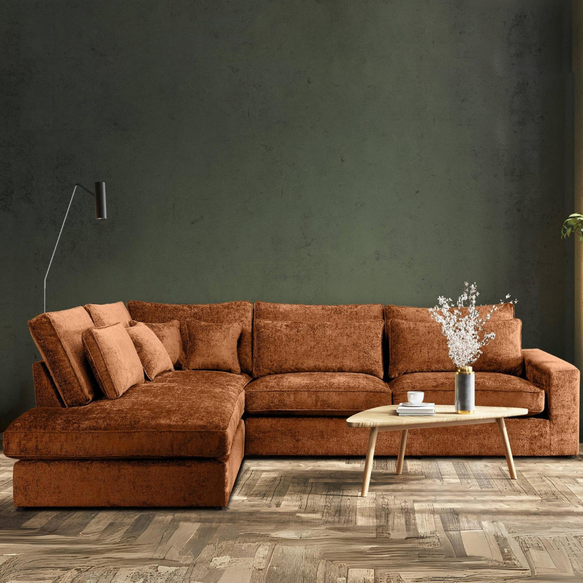 ECKSOFA LINKS IMPERA Modern 4/5 Sitzer, Orangerot - Orange, Textil (314/224cm) - KONSIMO®