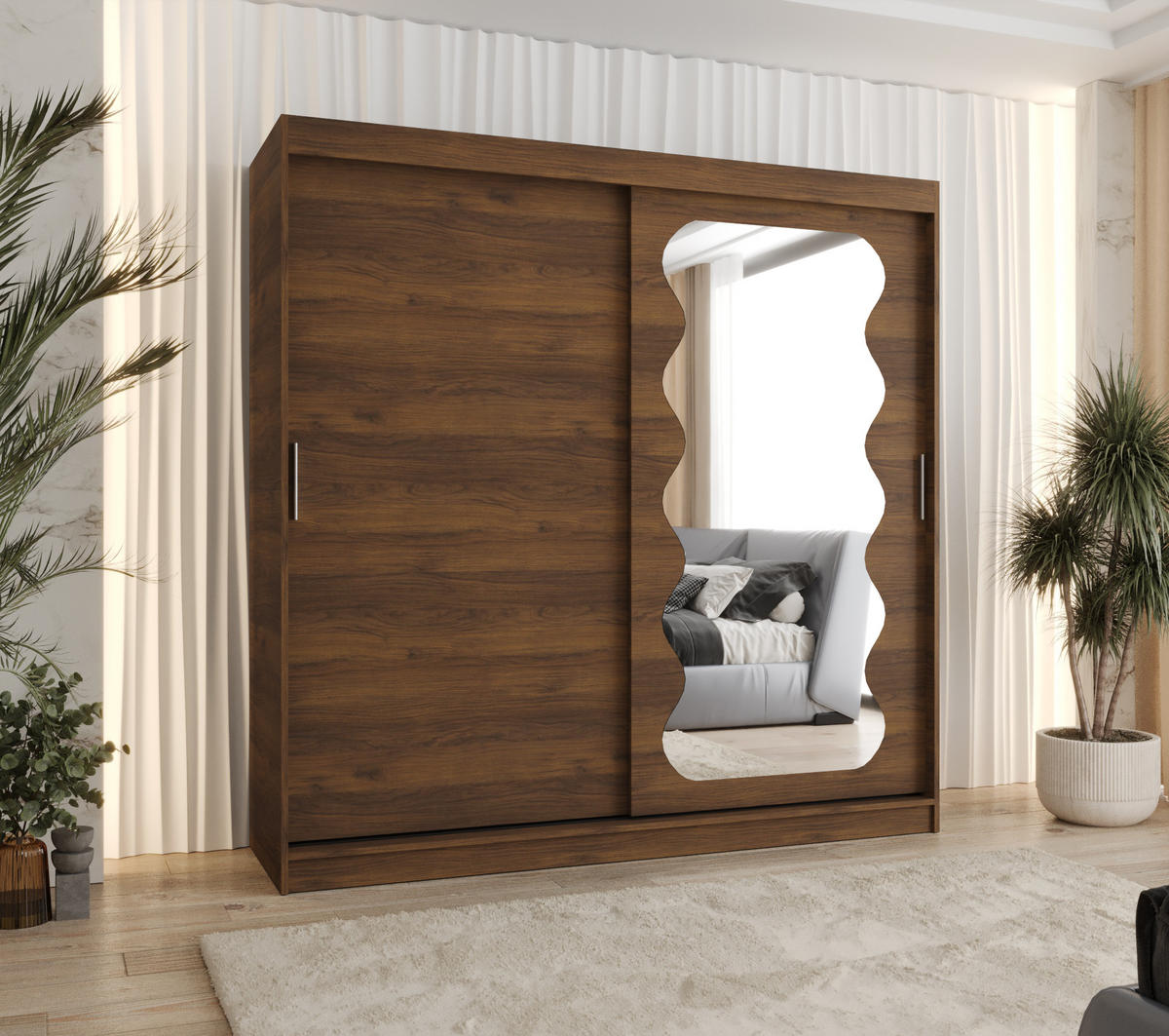 SCHIEBETÜRENSCHRANK mit Spiegel LUCY 200/200/62 2-türig - Silberfarben/Walnussfarben, Holz (200/62/200cm) - MÖBEL KRYSPOL