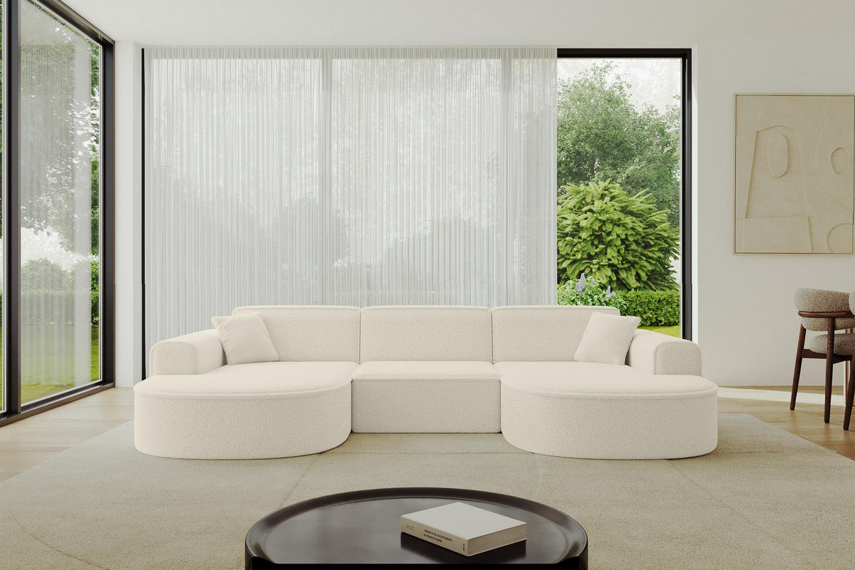 WOHNLANDSCHAFT MARI-U1 - 303x171x79 cm Beige Bouclé - Beige/Schwarz, Holzwerkstoff/Kunststoff (303/79/171cm) - ALTDECOR