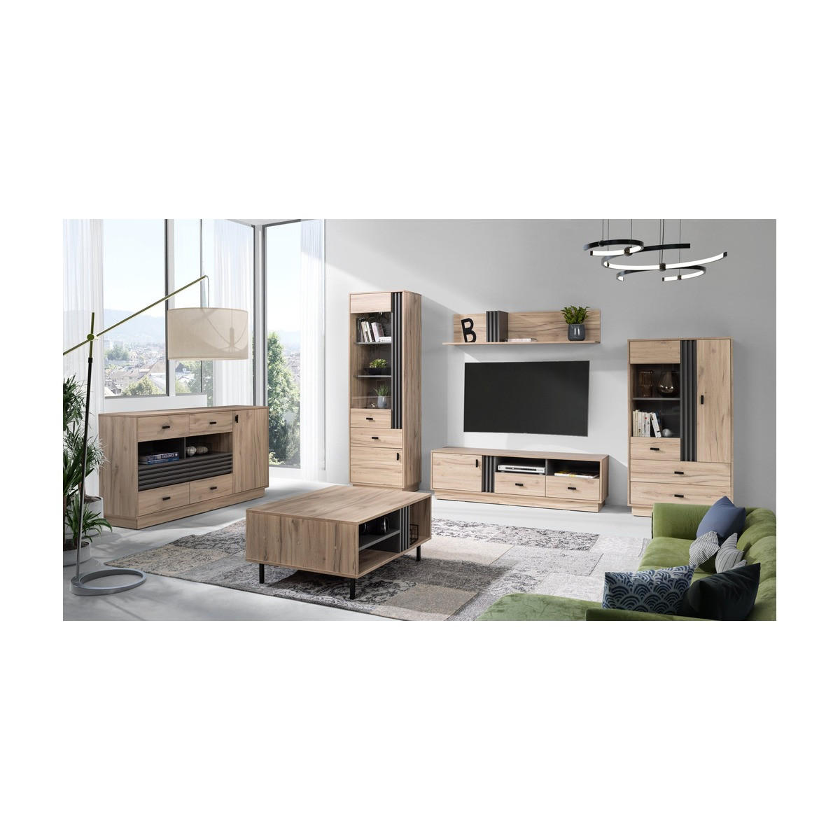 WOHNZIMMER Set – ALLMO System – Eichefarben - Eichefarben, Holzwerkstoff (60/195/40cm) - hi-markt