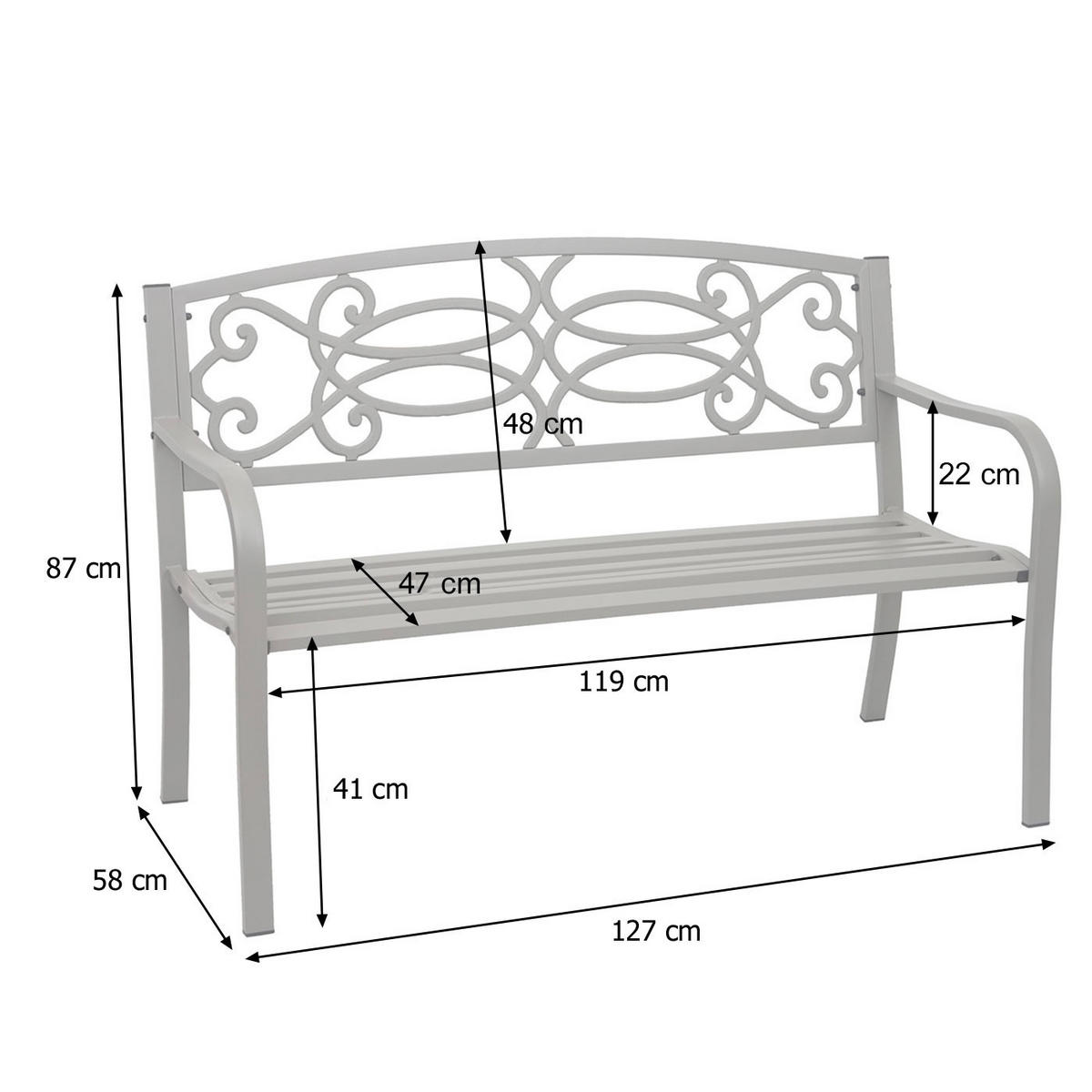 GARTENBANK Grau - Grau, Metall (127/87/58cm) - MCW