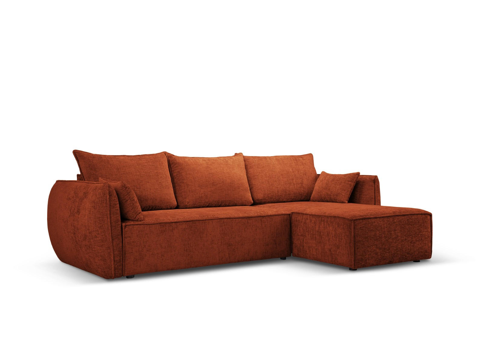 AUSKLAPPBARES-ECKSOFA rechts mit Container Kaelle aus Chenille-Stoff terrakotta 4 Sitzplätze - Terracotta, Textil (165/252cm) - Micadoni