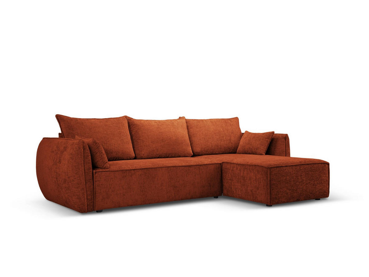 AUSKLAPPBARES-ECKSOFA rechts mit Container Kaelle aus Chenille-Stoff terrakotta 4 Sitzplätze - Terracotta, Textil (165/252cm) - Micadoni