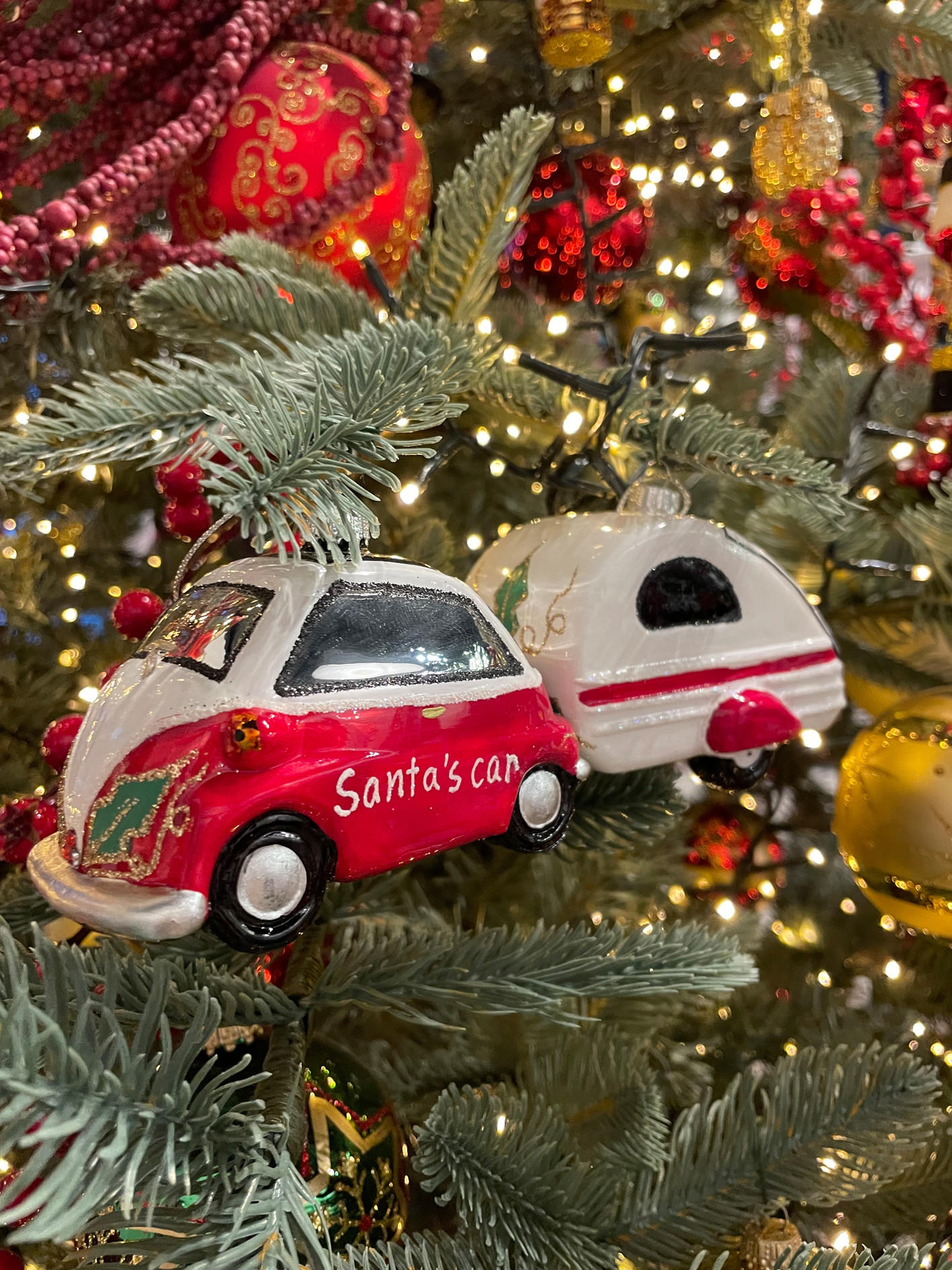 CHRISTBAUMSCHMUCK Santas Auto und Anhänger Weiß 10cm (Glas / 2 Stk.) - Weiß, Glas (6/7/10cm) - Krebs Glas Lauscha