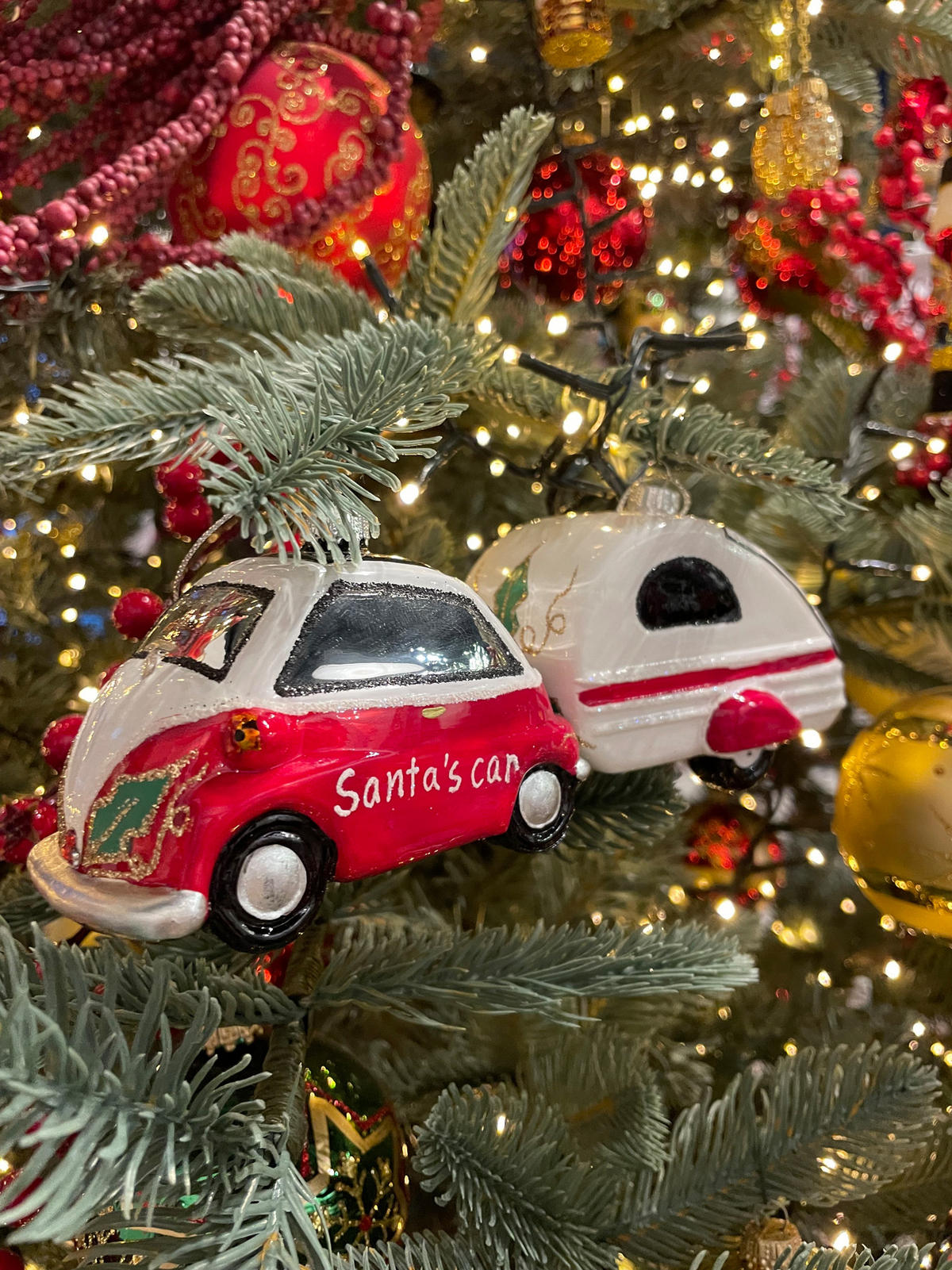 CHRISTBAUMSCHMUCK Santas Auto und Anhänger Weiß 10cm (Glas / 2 Stk.) - Weiß, Glas (6/7/10cm) - Krebs Glas Lauscha