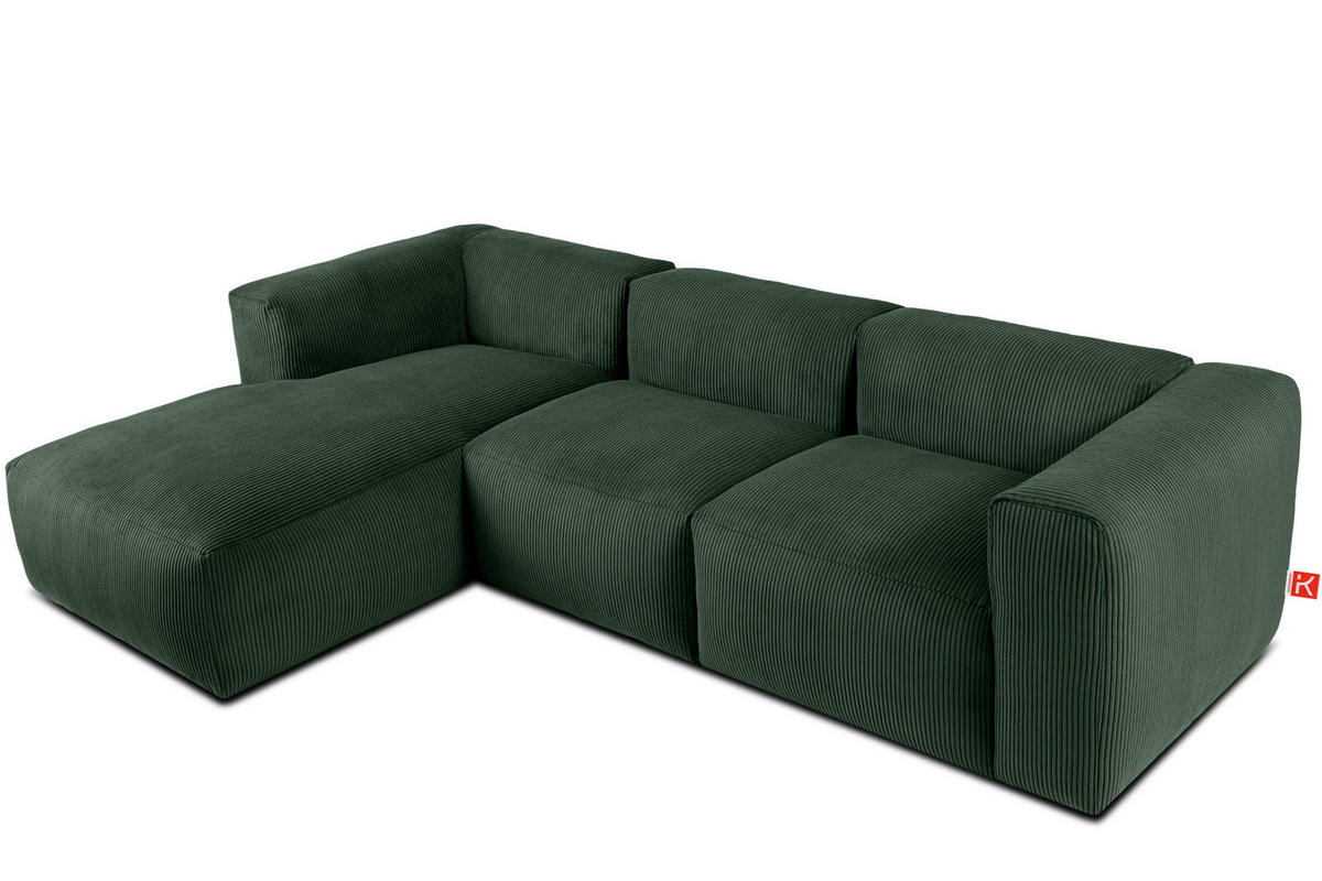 ECKMODULSOFA-LINKS BUFFO mit extrem weicher und bequemer Sitzfläche, Kordstoff, dunkelgrün - Dunkelgrün, Textil (297/180cm) - KONSIMO®