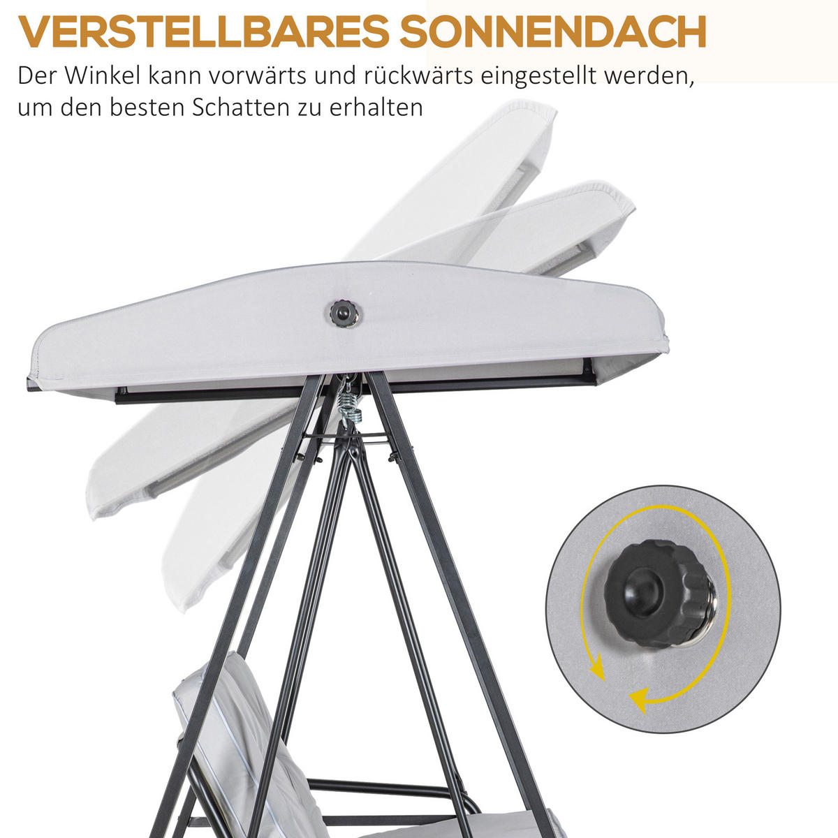 HOLLYWOODSCHAUKEL 2-Sitzer mit Verstellbarem Dach - Grau, Metall (116/172/145cm) - Outsunny