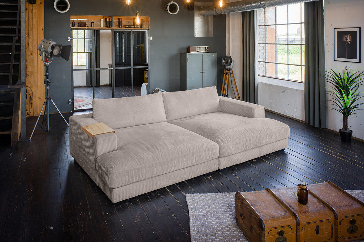BIG SOFA-SET 7-TLG MADELINE Taupe Cord - Taupe/Schwarz, Kunststoff/Textil (290/85/170cm) - KAWOLA