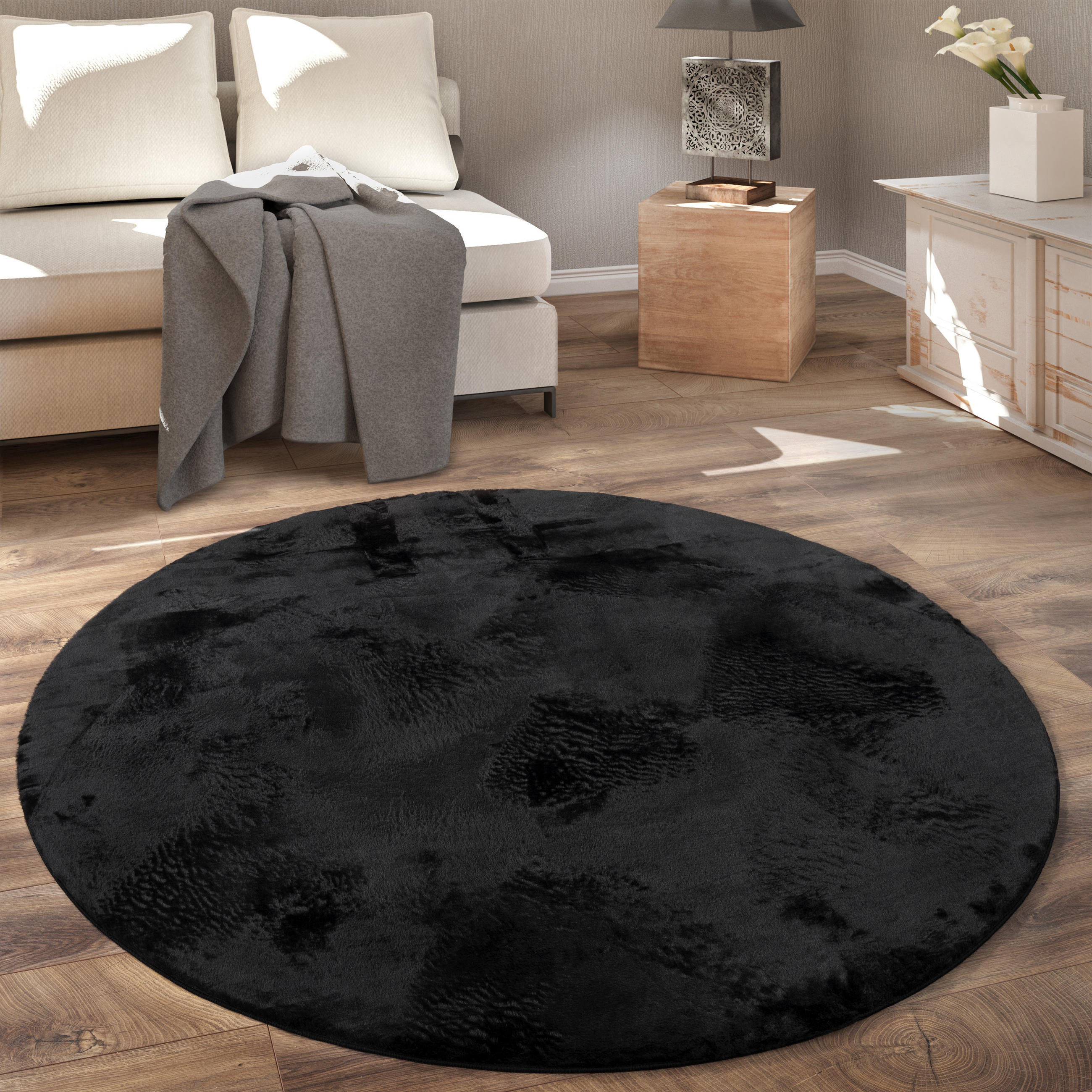 HOCHFLORTEPPICH 80/80 cm Soft 380 - Schwarz, Textil (80/80cm) - Paco Home