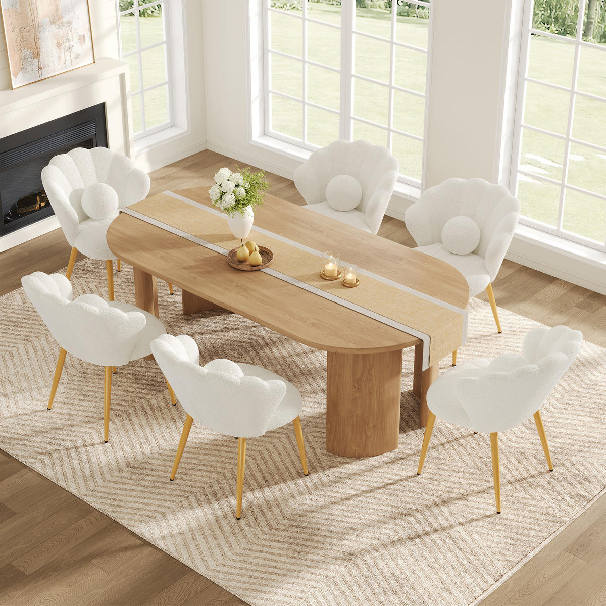 STUHL-SET 6 Stück Muschel-Design, DE-42124, Weiß - Weiß, Holzwerkstoff (62.5/83/60cm) - ComfortXL