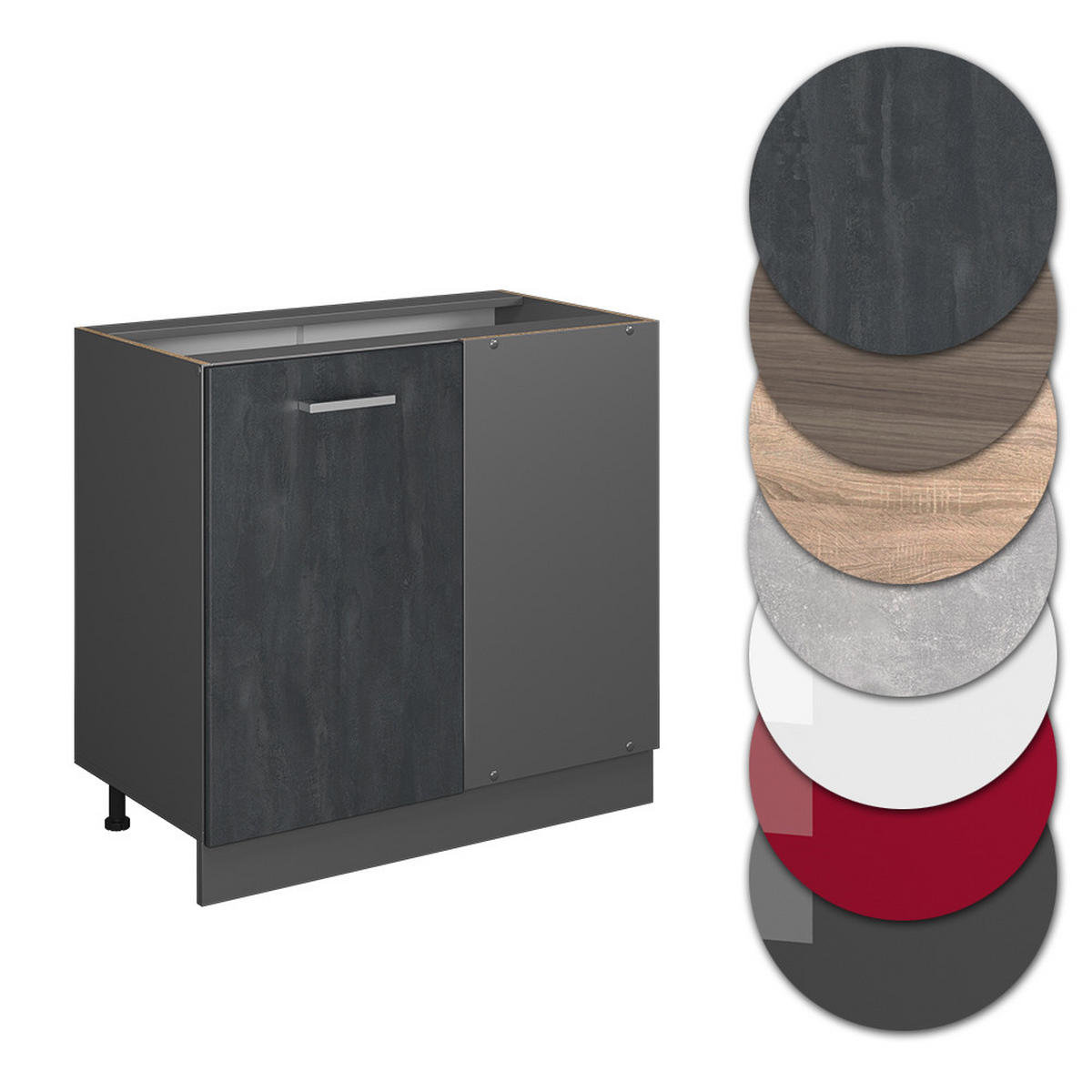 ECKUNTERSCHRANK R-Line Schwarz Beton 86 cm ohne AP - Anthrazit/Schwarz, Holzwerkstoff (86/81.6/46cm) - Vicco