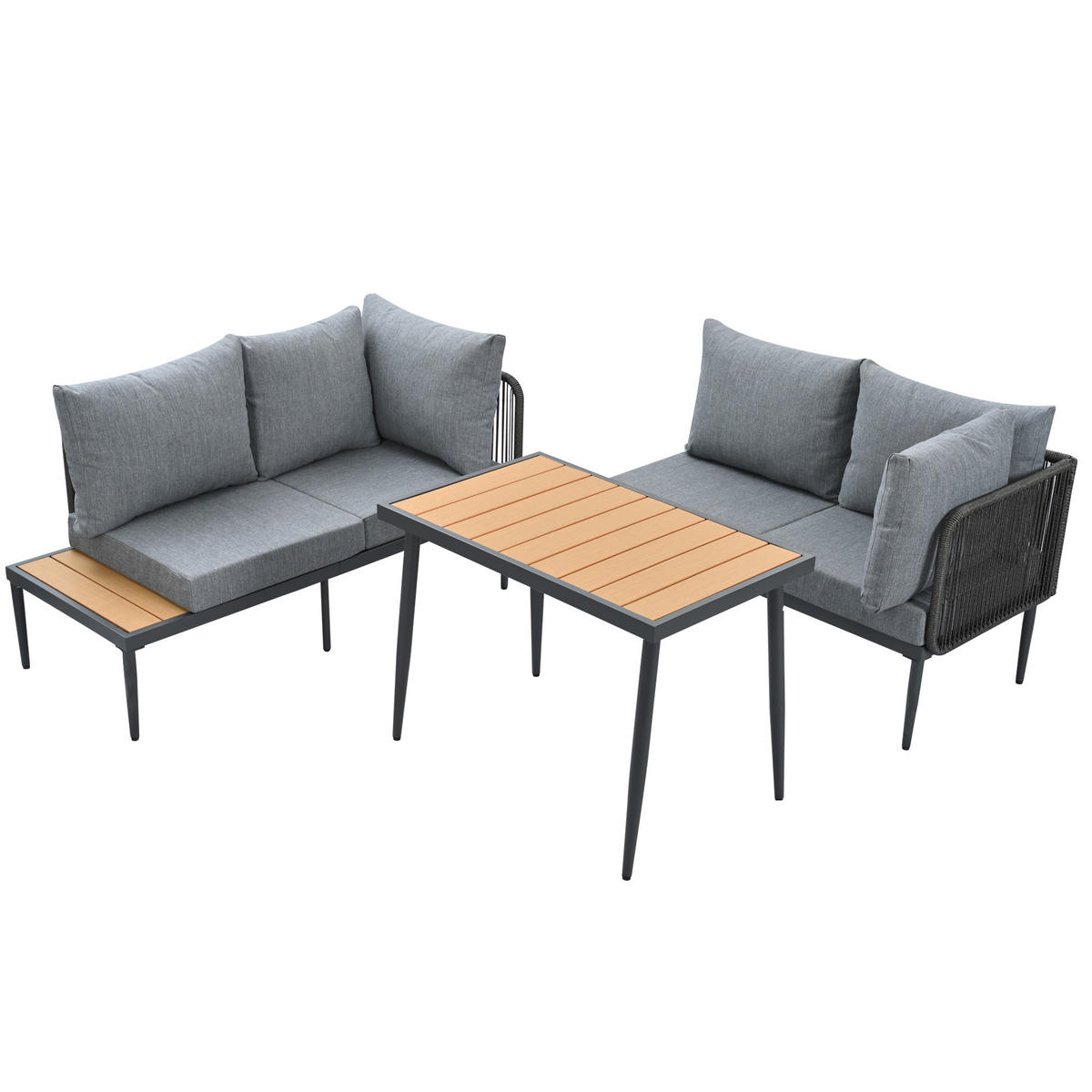 GARTEN-ESSGRUPPE 178/139/68 cm grau aus Olefin und verzinktem Stahl mit Ecksofa und Esstisch - Grau, Metall - OKWISH