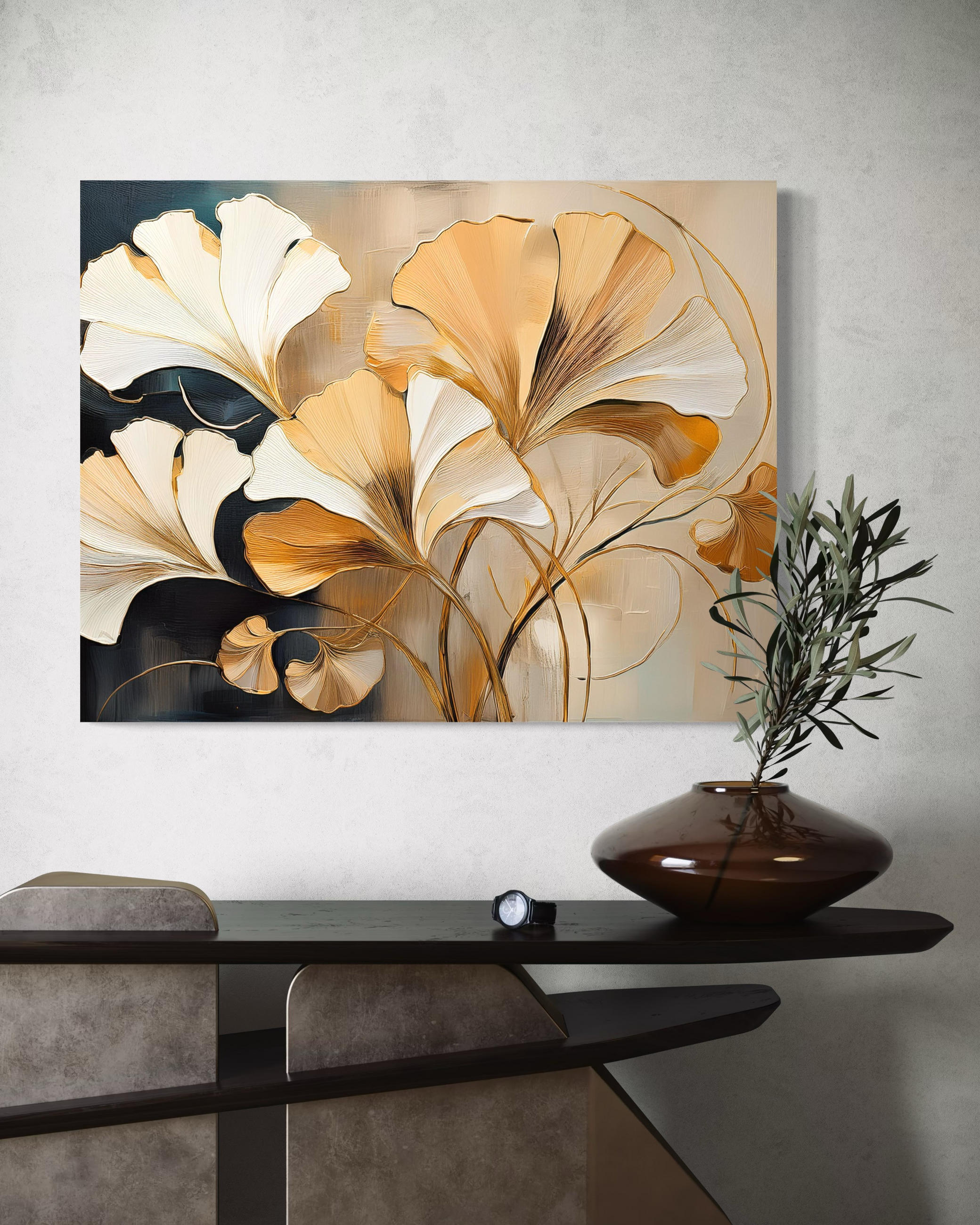 WANDBILD boho laub natur - Beige, Textil (60/40cm) - Feeby