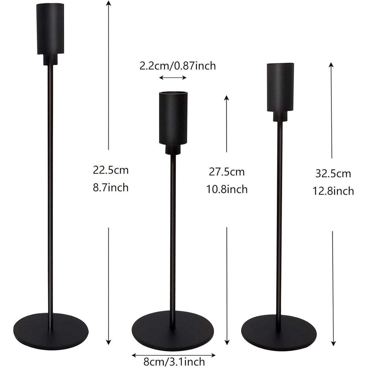KERZENSTÄNDER 3-teiliges Set Schwarz - Schwarz, Metall (8/8/32.5cm)