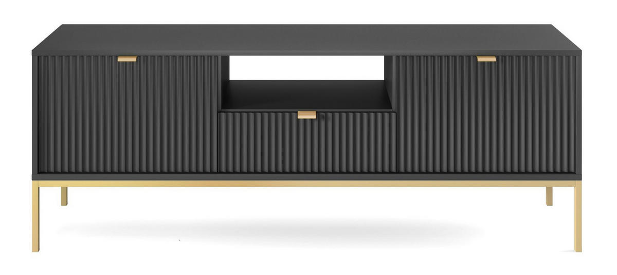 TV-SCHRANK Vellore Schwarz mit goldenen Metallbeinen 154 cm - Goldfarben/Schwarz, Holzwerkstoff/Metall (154/56/39cm) - Selsey