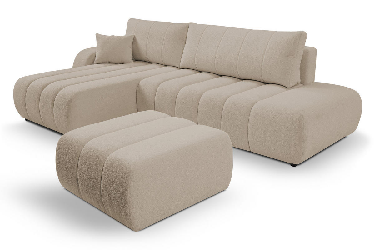 ECKSOFA Baloo mit Schlaffunktion und Bettkasten, komfortable Polsterung, Stoffbezug, lose Rückenkissen, freistehend, LINKS, 176x276x88 cm, Beige - Beige, Holz/Textil (176/276cm) - DomoHome
