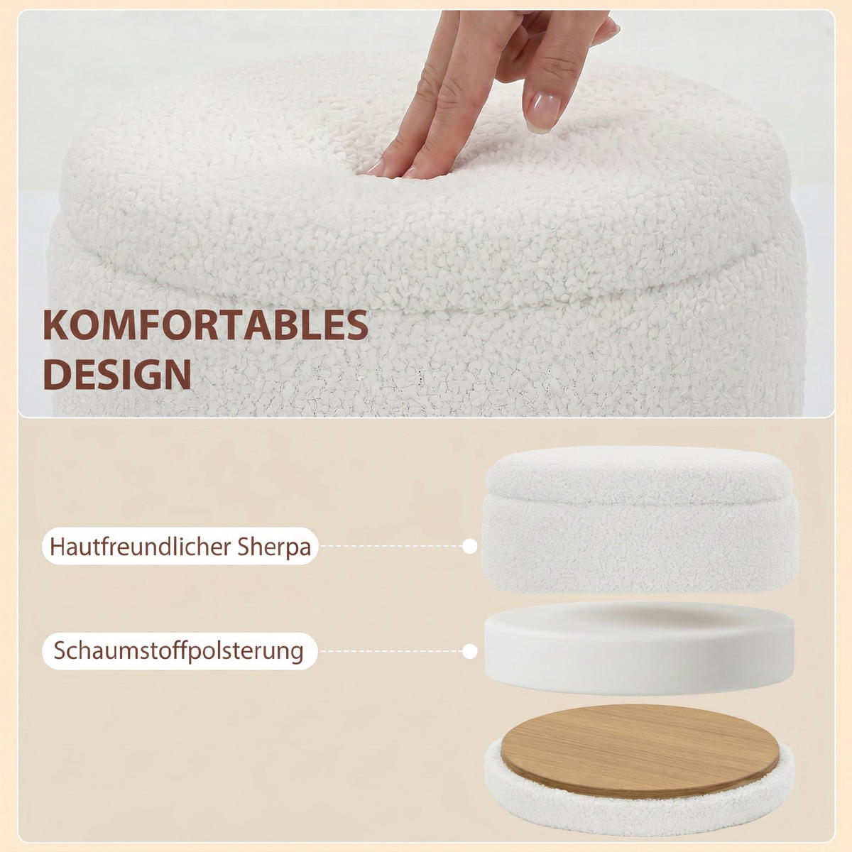 AUFBEWAHRUNGSHOCKER Sherpa (70% Polyester, 30% Acryl) Weiß - Weiß, Kunststoff/Textil (36.5/46.5/36.5cm) - HOMCOM
