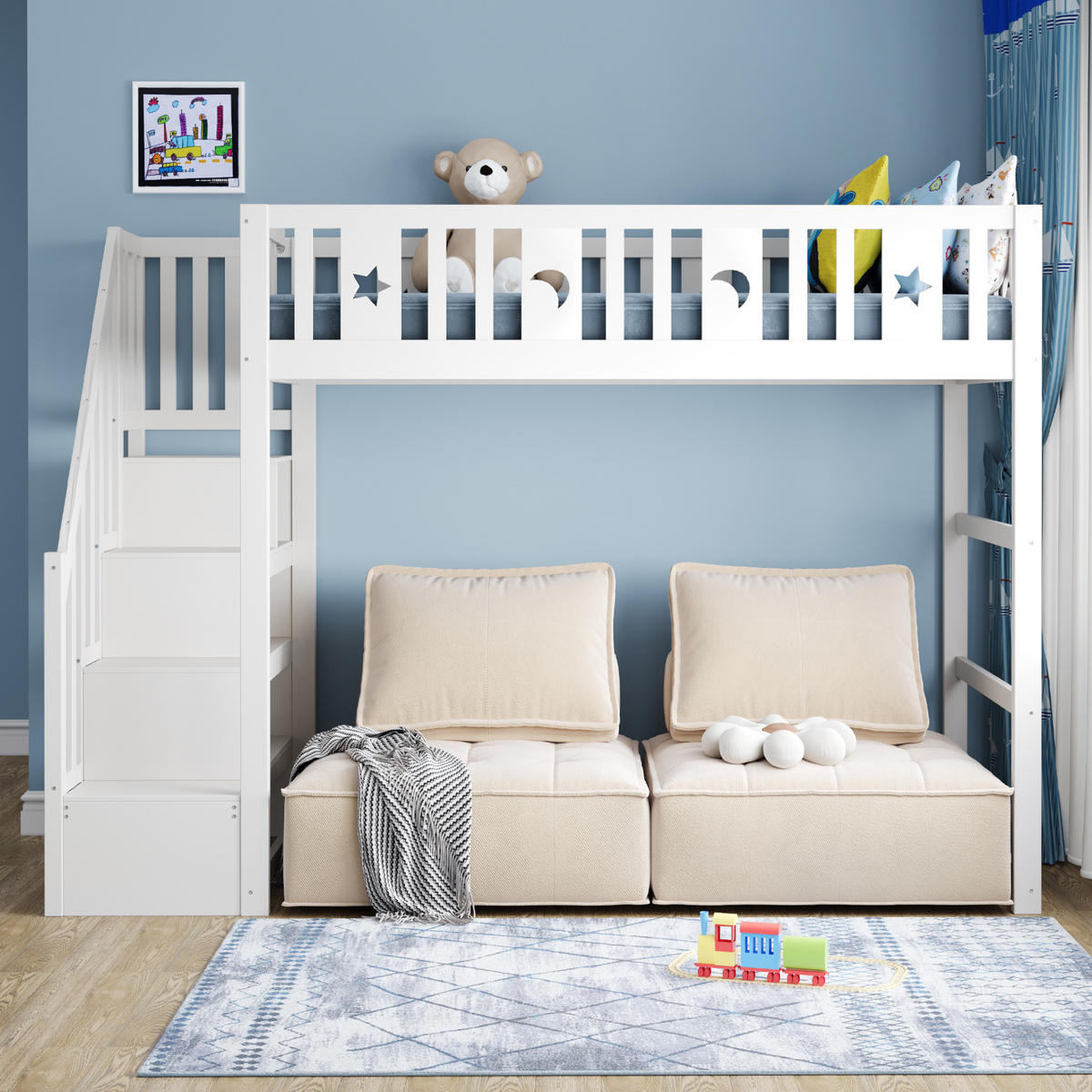 ETAGENBETT Massivholz 90/200 cm Weiß - Weiß, Holz - Raumix