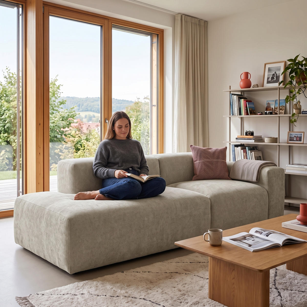 3-SITZER modulares Sofa HEAVEN SET 1 Links, Breite 255 cm Webstoff Olivgrün - Schwarz/Olivgrün, Holz/Kunststoff (255/71/102cm) - Muffo