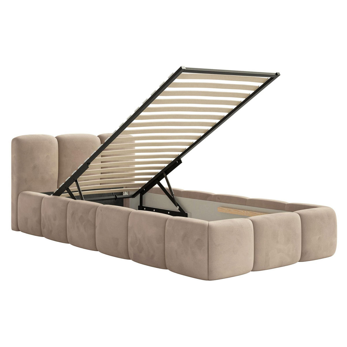 POLSTERBETT Cloudy Low Beige Samt, Bettkasten & Lattenrost, 90x200 cm - Beige/Schwarz, Kunststoff/Textil (90/200cm) - Selsey