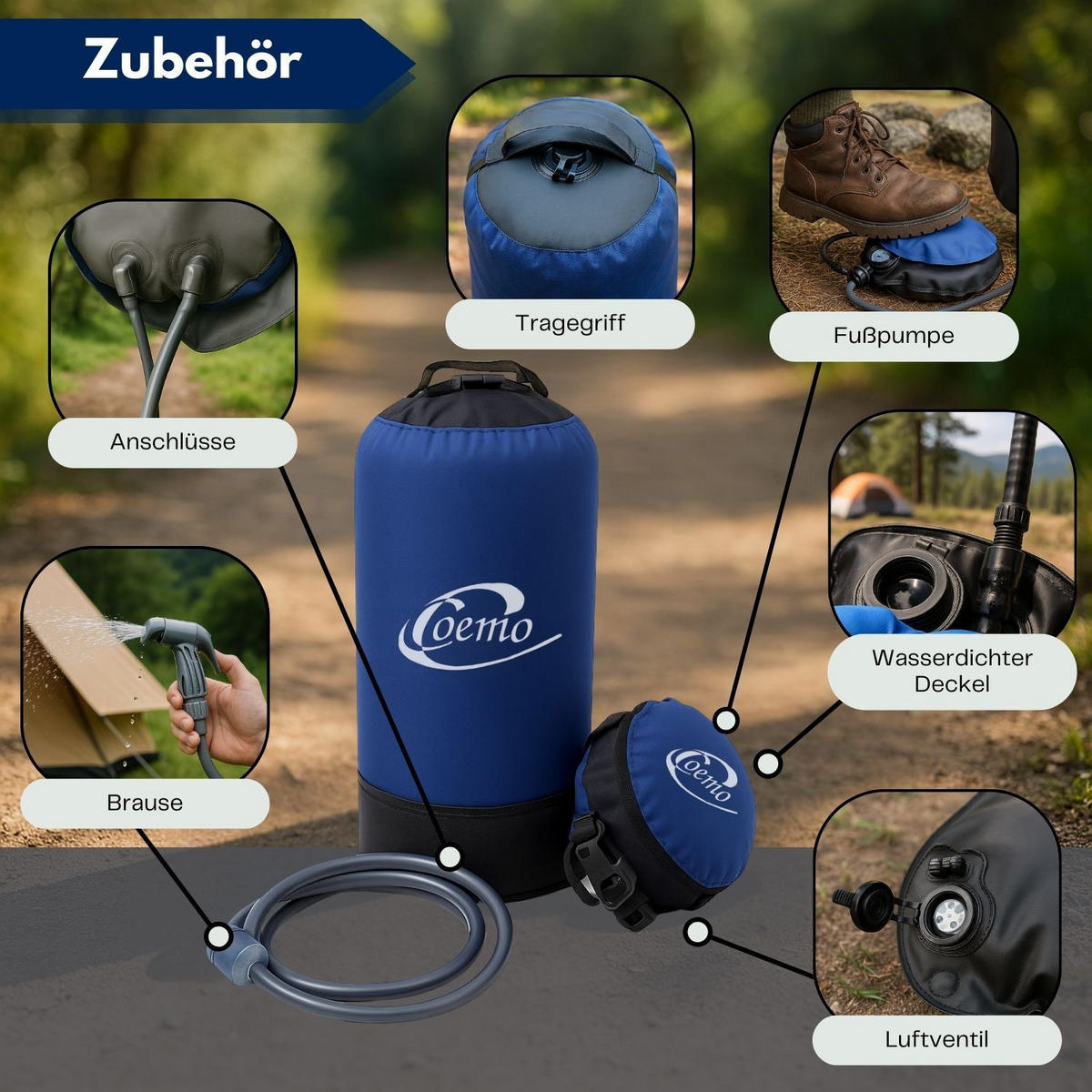 CAMPING-SET 3-tlg. STUHL, DUSCHE, KOCHER - Multicolor, Textil (50/50/50cm) - Coemo