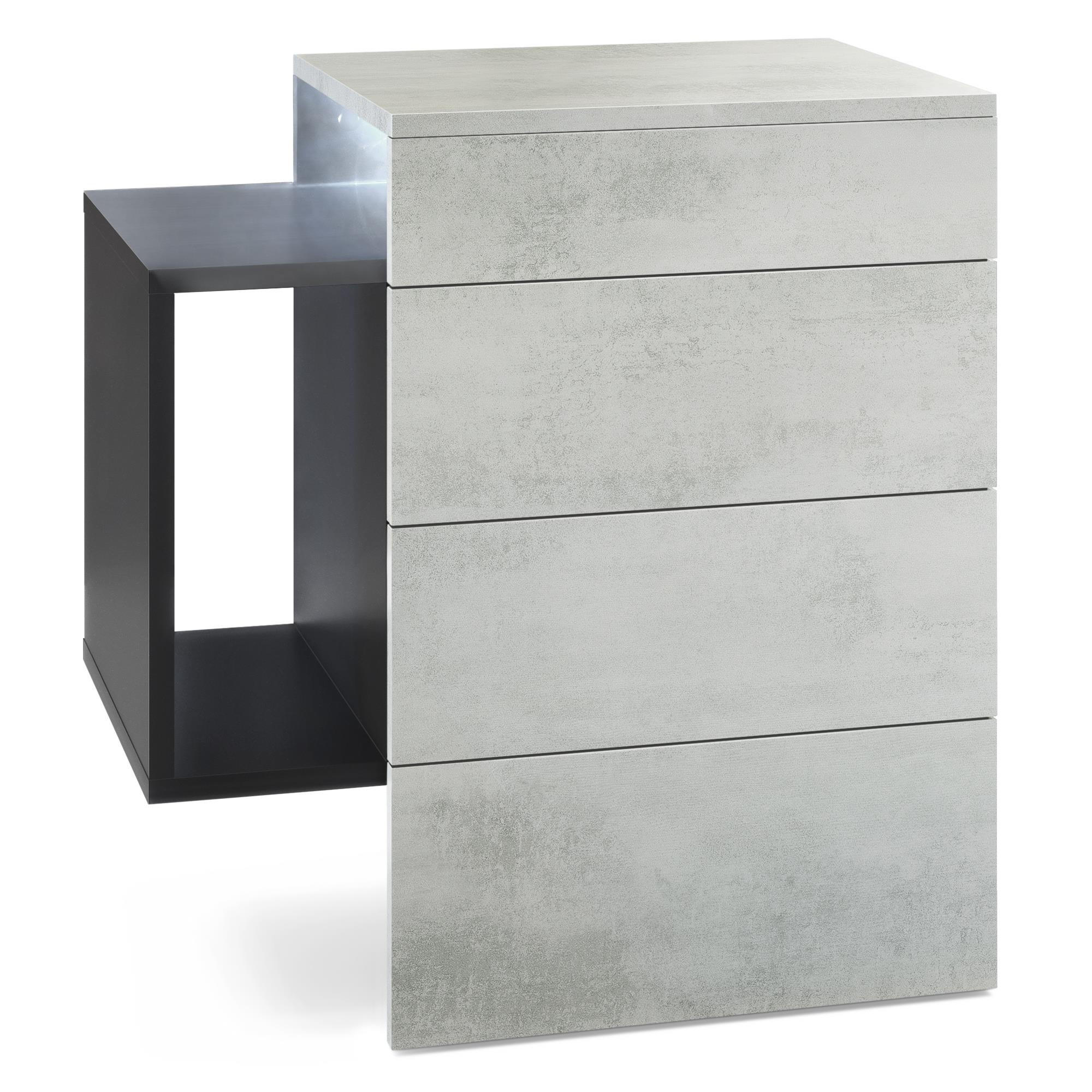 NACHTTISCH Queens Front in Beton Oxid Optik - Hellgrau, Holzwerkstoff (60/63/36cm) - Vladon