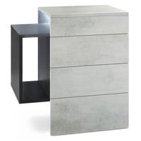 NACHTTISCH Queens Front in Beton Oxid Optik - Hellgrau, Holzwerkstoff (60/63/36cm) - Vladon