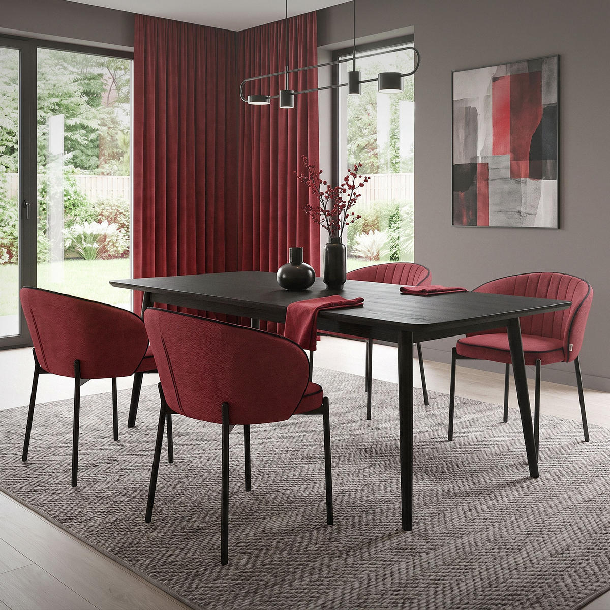 JÍDELNÍ ŽIDLE, sada 6 ks, červená - černá/červená, kov/textil (60/75/59cm) - ML-DESIGN