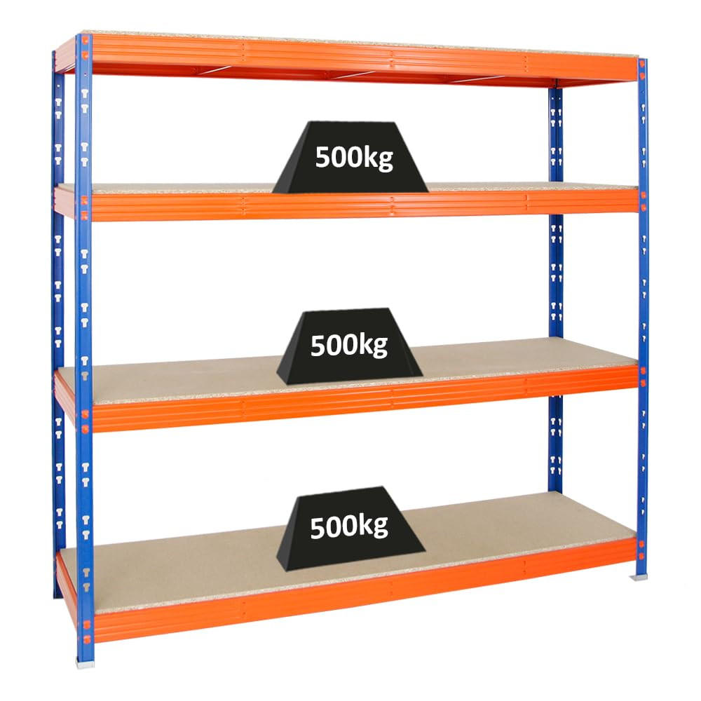 SCHWERLASTREGAL Rhino 180x200x60 cm 4 Spanplatten-Ebenen 16mm Fachlast 500 kg Blau/Orange - Blau/Orange, Metall (200/180/60cm) - PROREGAL