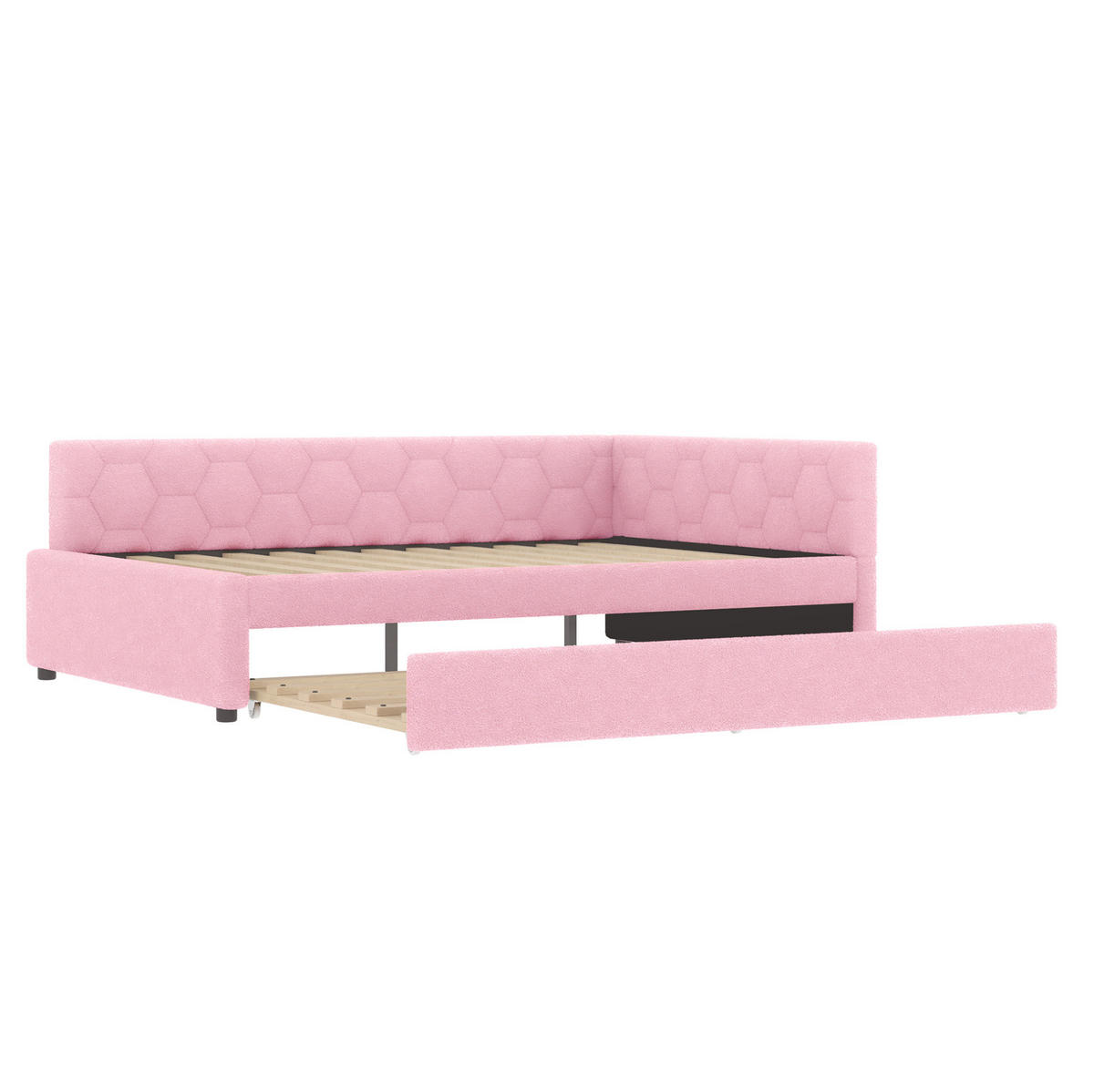 BETT 140/200 cm Rosa mit Ausziehbett und USB- und Type-C-Anschlüssen - Rosa, Textil (140/200cm) - Flora Grace