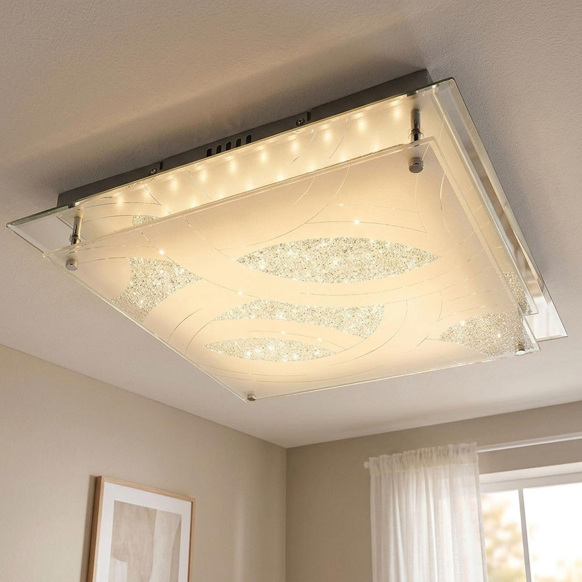 LED DECKENLEUCHTE Chrom Glas Silber - Silberfarben, Glas (43/43/8cm) - Globo Lighting