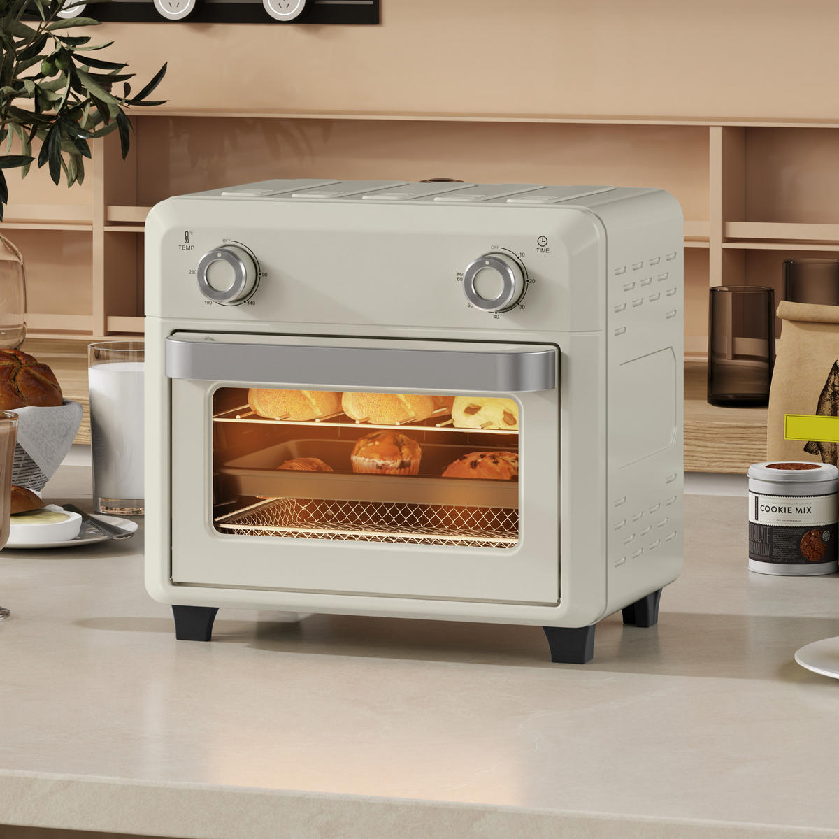 MINIBACKOFEN Edelstahl Gehärtetes Glas Cremeweiß - Creme, Metall (32/27.2/29.8cm) - HOMCOM