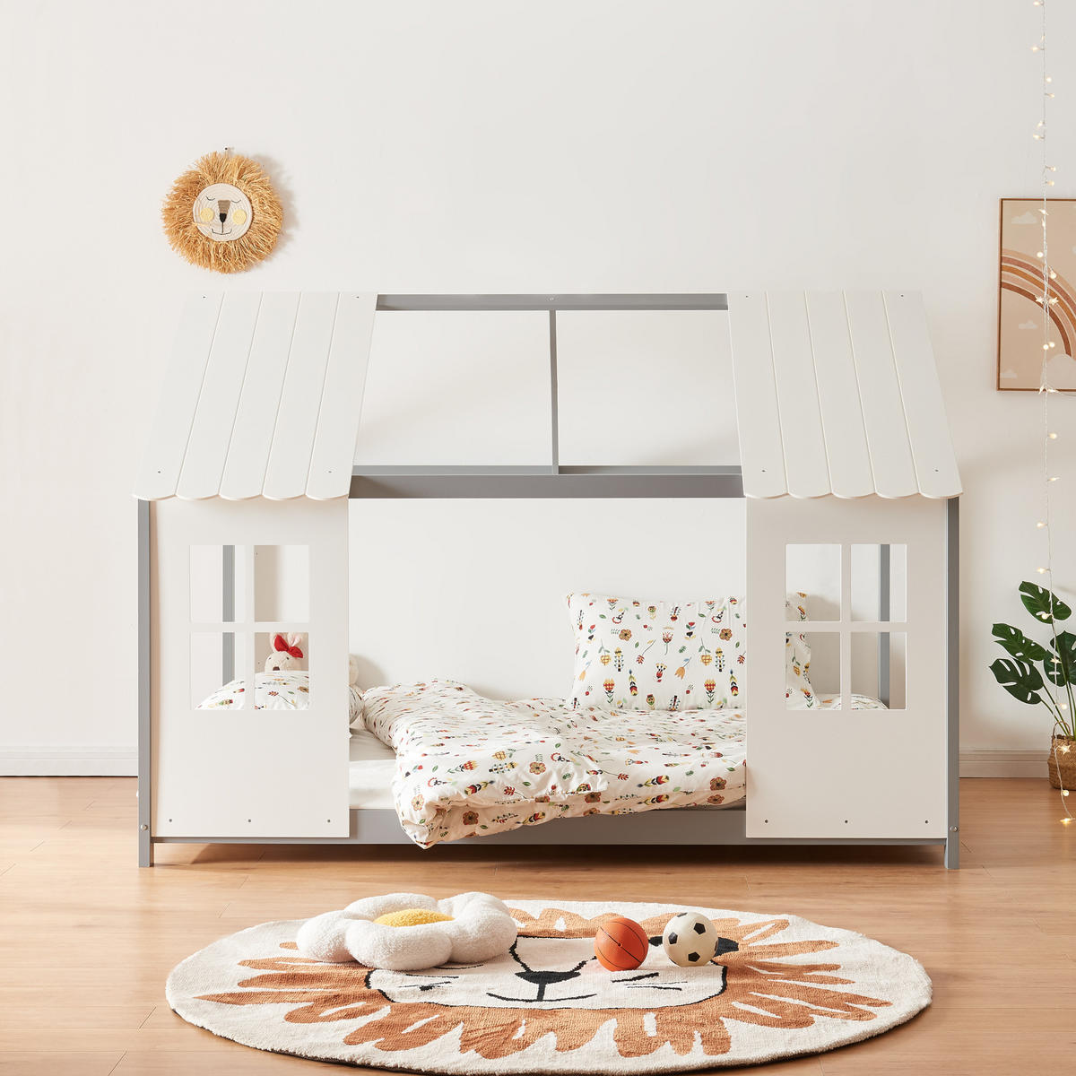HAUSBETT Tostedt - Weiß/Grau, Holz (120/200cm) - [en.casa]