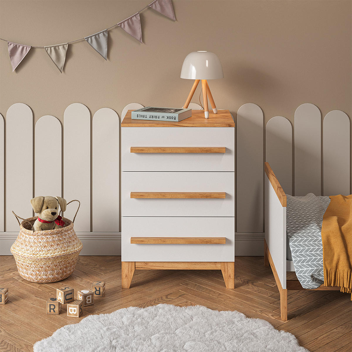 KOMMODE Malia Weiß/Artisan 60 x 88 cm mit 3 Schubladen - Weiß, Holzwerkstoff (60/88/53.4cm) - VitaliSpa