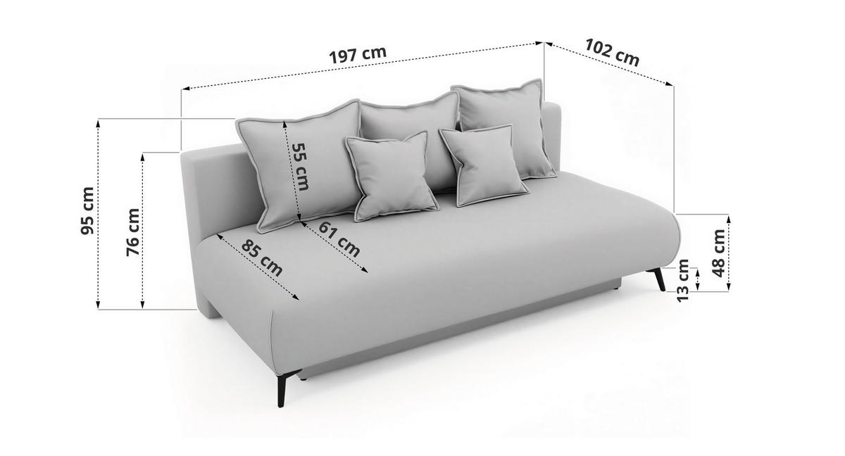 3-SITZER SOFA VIRENO - Hellgrau Velvet - Hellgrau/Schwarz, Textil/Metall (197/95/102cm) - MKS