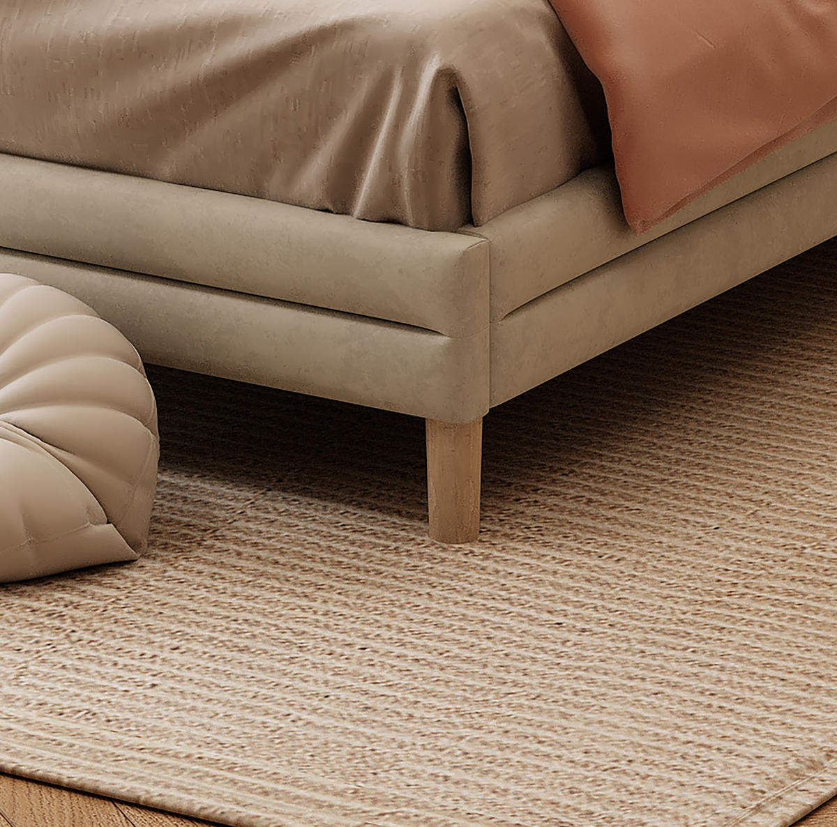 POLSTERBETT 90/200 cm aus Samt in Beige mit LED-Beleuchtung und Wolken-Kopfteil - Beige, Textil (90/200cm) - Flora Grace