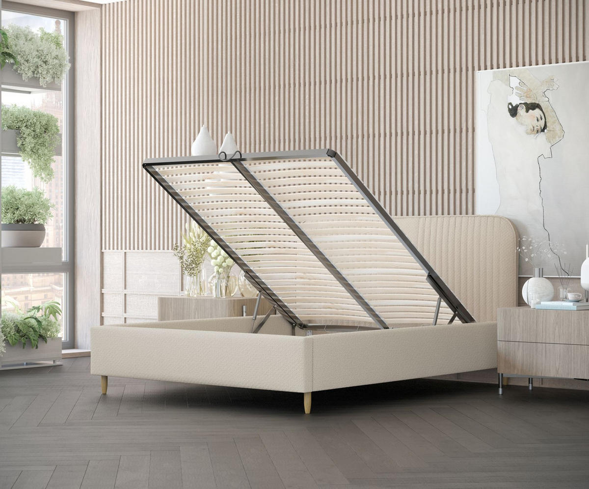 POLSTERBETT Livy Beige 120/200 cm im Chenille-Stoff - Beige/Naturfarben, Holz/Holzwerkstoff (120/200cm) - Maison de Reve