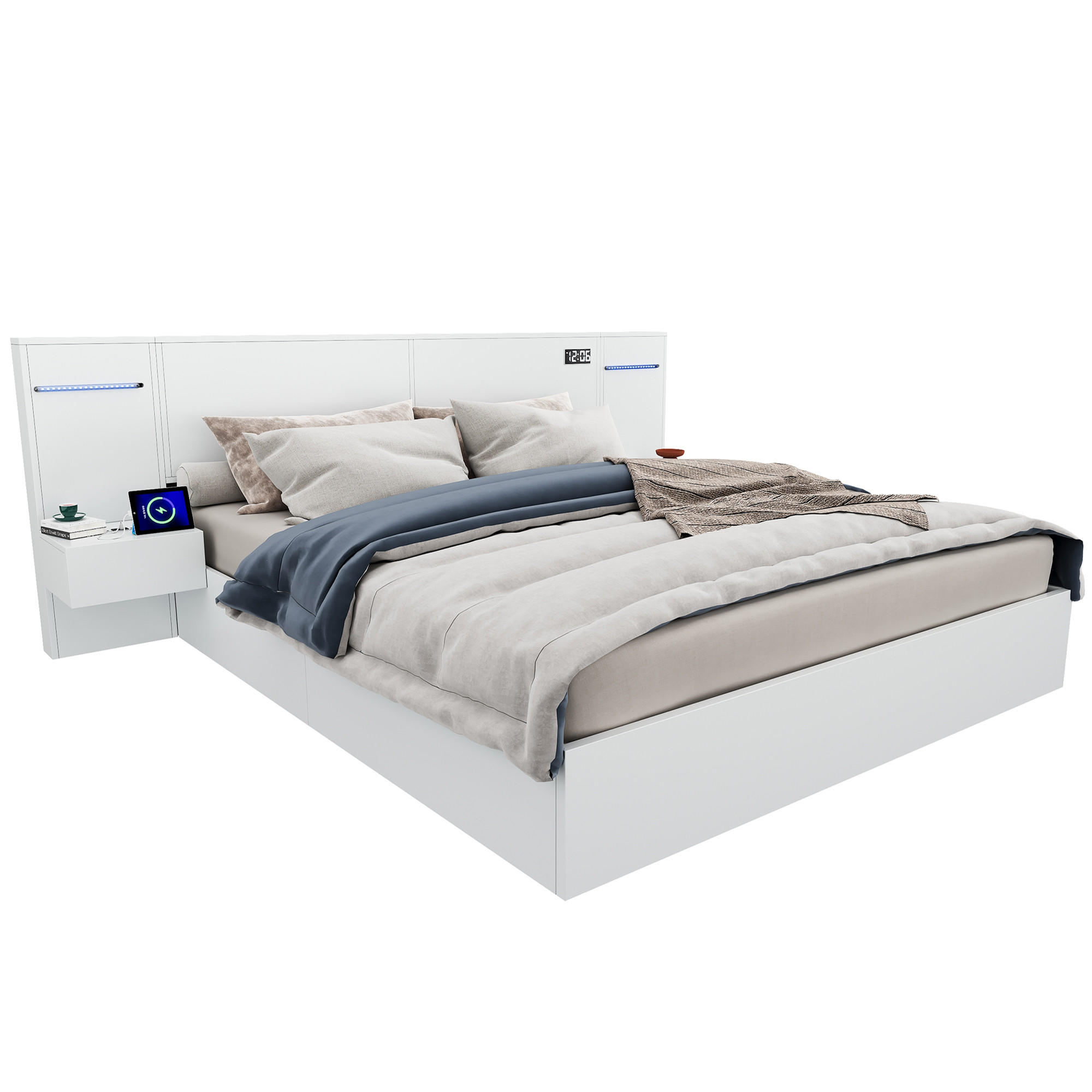 FLIEKS MANŽELSKÁ POSTEL 160x200cm USB Bluetooth Reproduktor Bílá