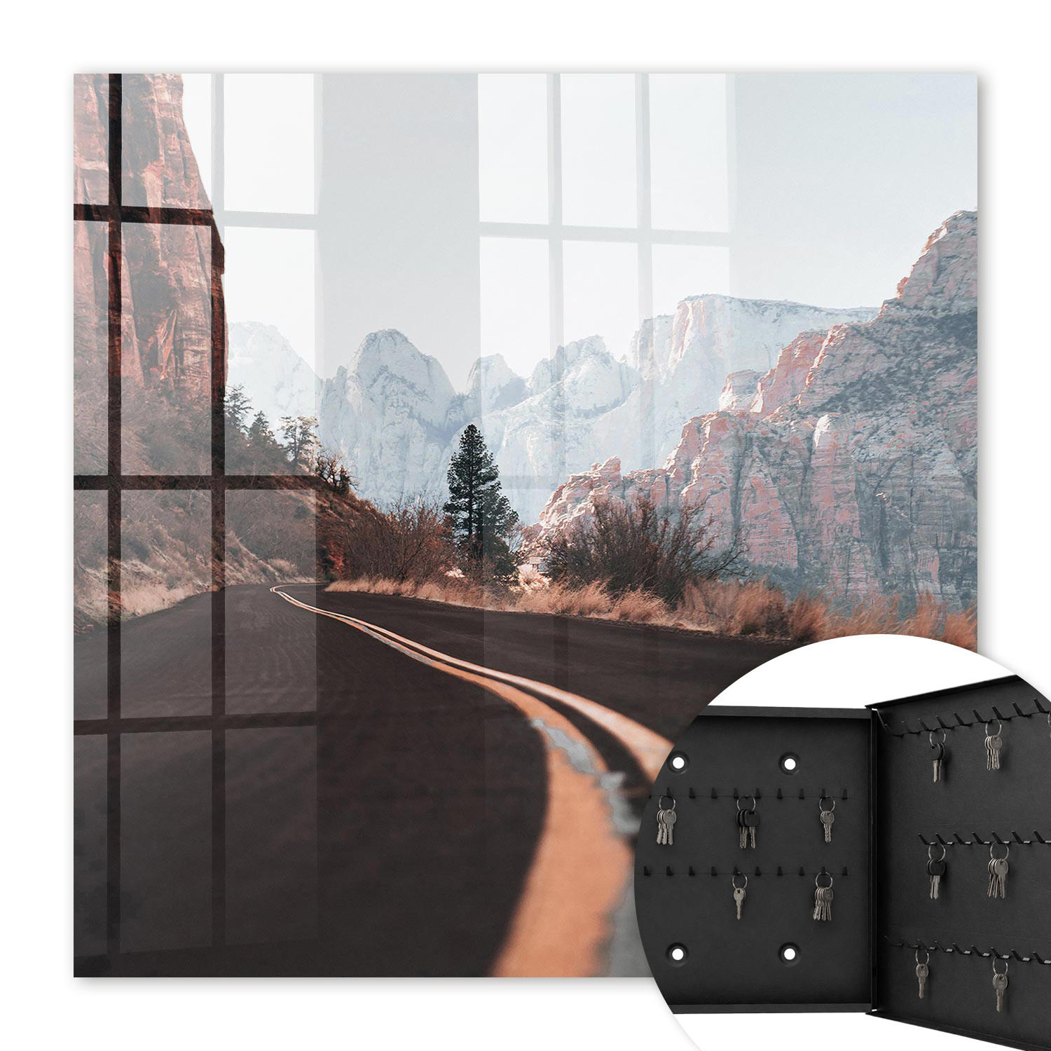 SCHLÜSSELBOX Schwarz 30x30 cm- Türöffnung nach rechts - Straße in den Bergen - Braun, Metall (30/30/5cm) - TULUP