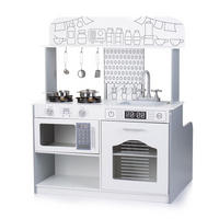 SPIELKÜCHE 2 in 1 98 cm weiß Holz, Tisch und Hocker, Metalltöpfe, Mikrowelle, Backofen, Spüle - Weiß, Holz (80/60/98cm) - Chipolino