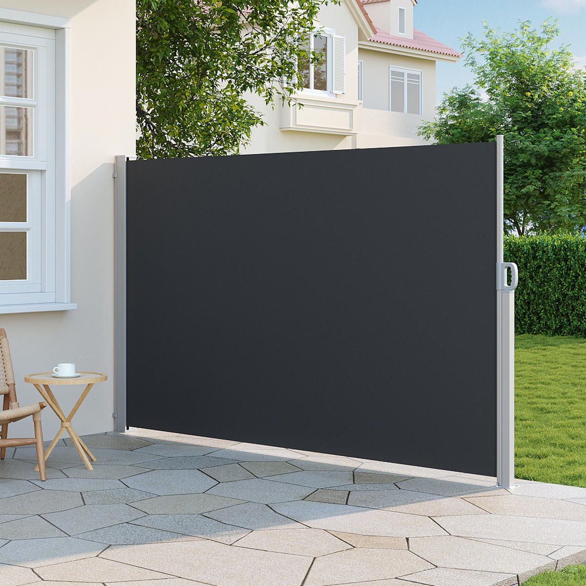 SICHT- und Windschutz Seitenmarkise für Balkon und Terrasse in Dunkelgrau, 180 x 300 cm - Schwarz, Kunststoff (300/180cm) - Livingandhome