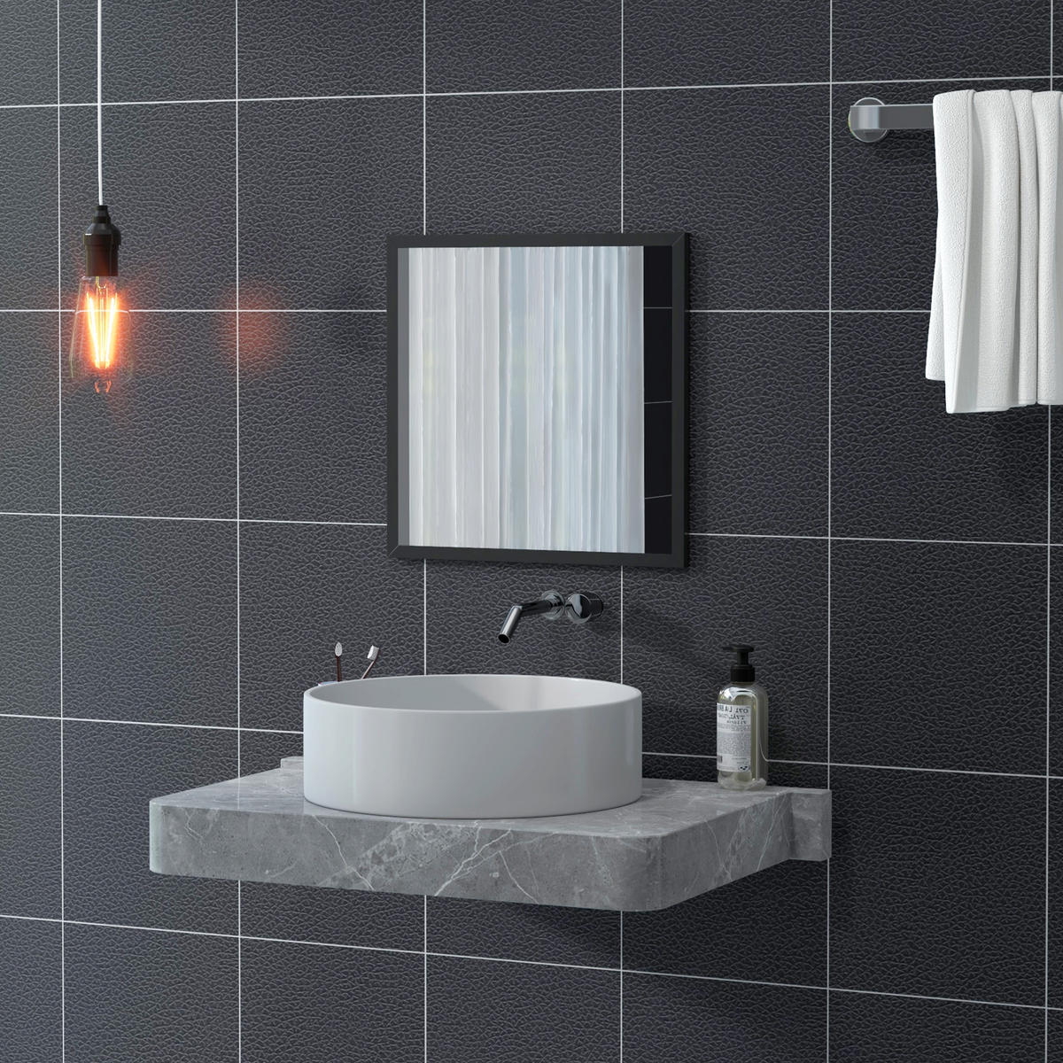 WANDSPIEGEL DE-14260 quadratisch 50x50 cm Schwarz - Schwarz, Glas (50/50/2cm) - ComfortXL