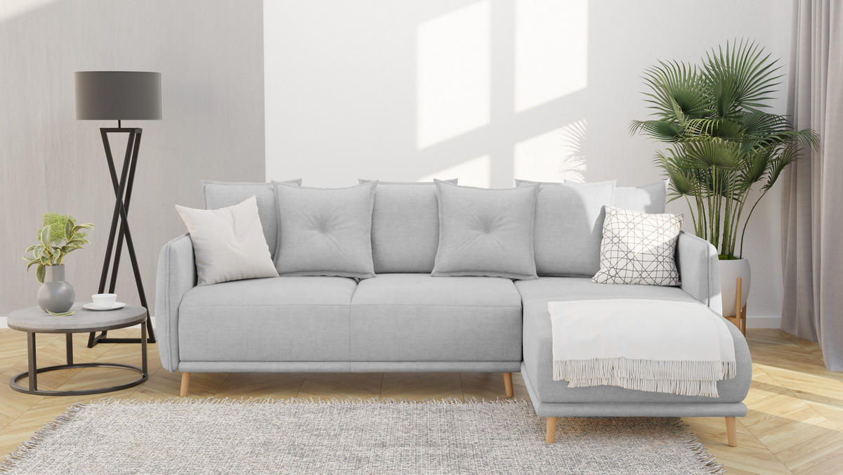 ECKSOFA Chroma Silber Luxusmicrofaser - Silberfarben/Braun, Holz/Textil (238/170cm) - S-Style Möbel