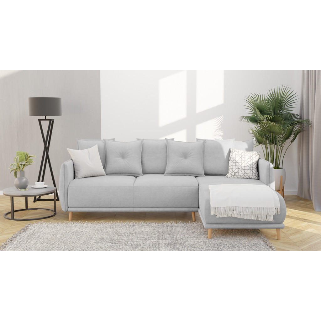 Thumbnail - S-Style Möbel Ecksofa, Silber, Textil, Echtholz,Buche, Birke, 4-Sitzer, Füllung: Polyetherschaumkern, L-Form, Eckteil, O...